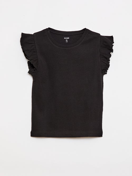 T-shirt canelado com mangas com folhos - Kiabi