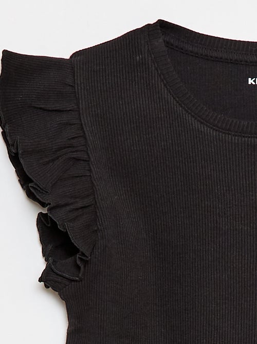 T-shirt canelado com mangas com folhos - Kiabi