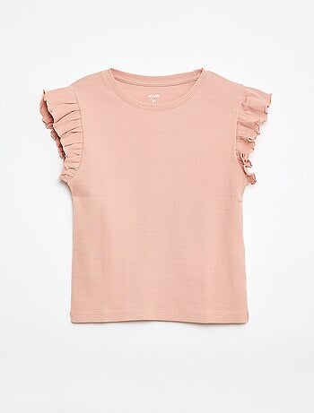 T-shirt canelado com mangas com folhos