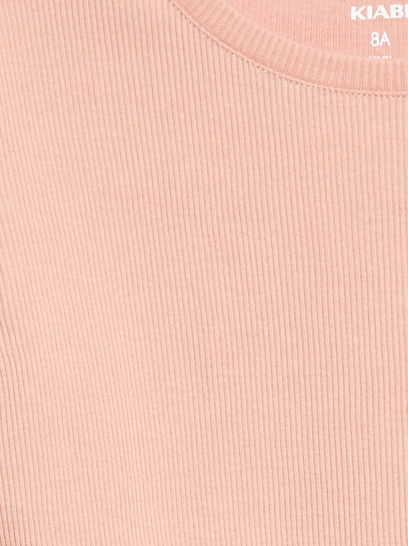 T-shirt canelado com mangas com folhos Rosa - Kiabi