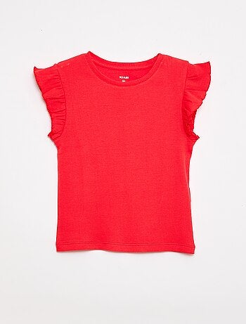 T-shirt canelado com mangas com folhos