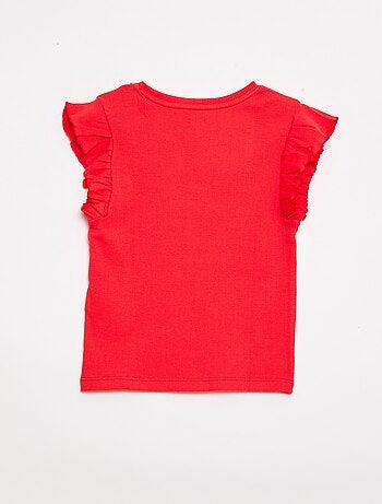 T-shirt canelado com mangas com folhos