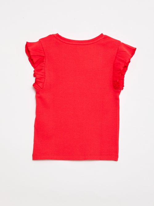 T-shirt canelado com mangas com folhos - Kiabi