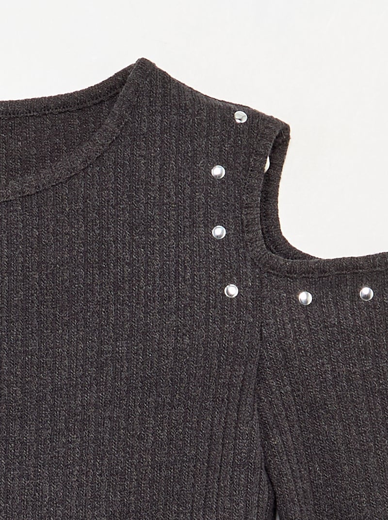T-shirt canelado com ombros à mostra Preto - Kiabi