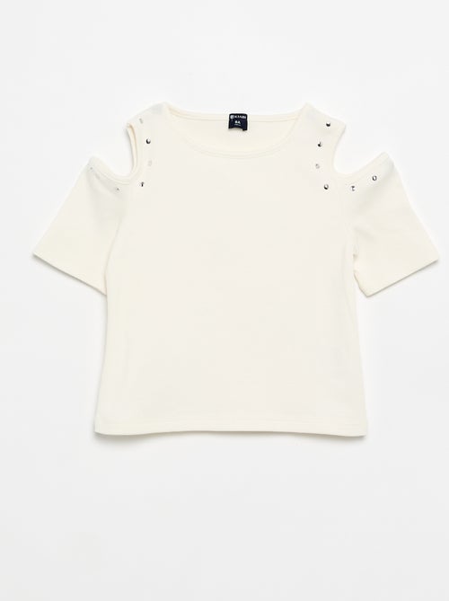 T-shirt canelado com tachas e ombros descobertos - Kiabi
