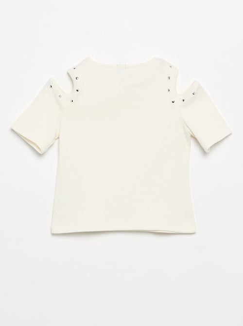 T-shirt canelado com tachas e ombros descobertos - Kiabi