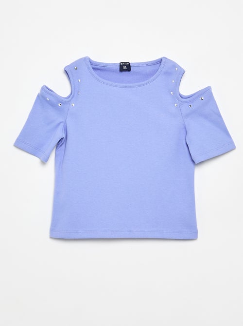 T-shirt canelado com tachas e ombros descobertos - Kiabi