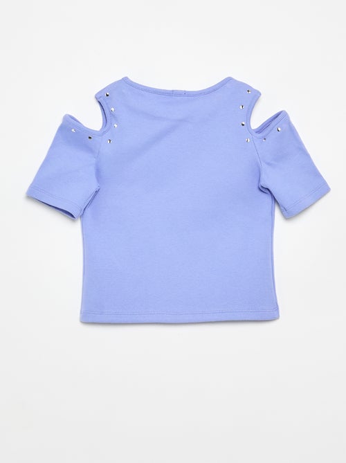 T-shirt canelado com tachas e ombros descobertos - Kiabi