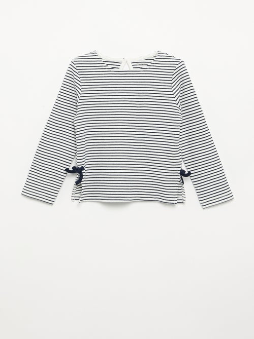 T-shirt canelado de manga comprida com laço - Kiabi
