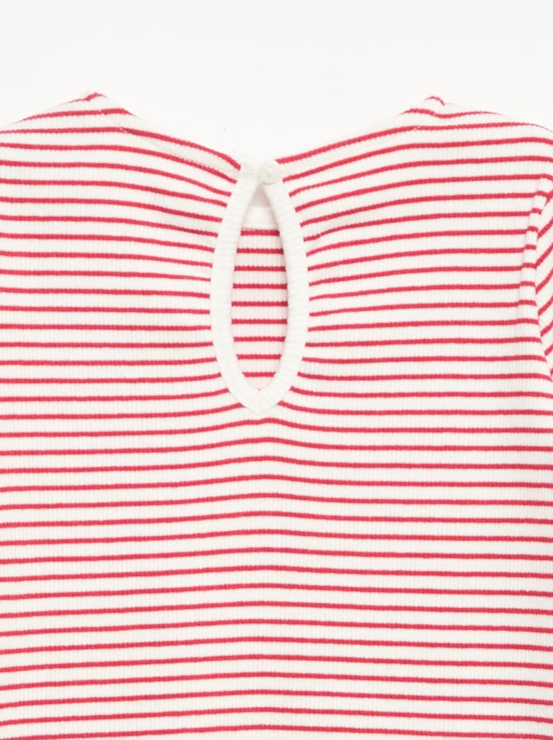 T-shirt canelado de manga comprida com laço Vermelho - Kiabi