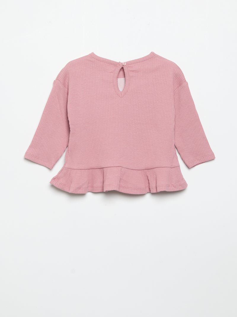 T-shirt canelado de manga comprida Rosa - Kiabi