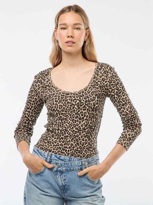 T-shirt canelado de mangas compridas - Kiabi