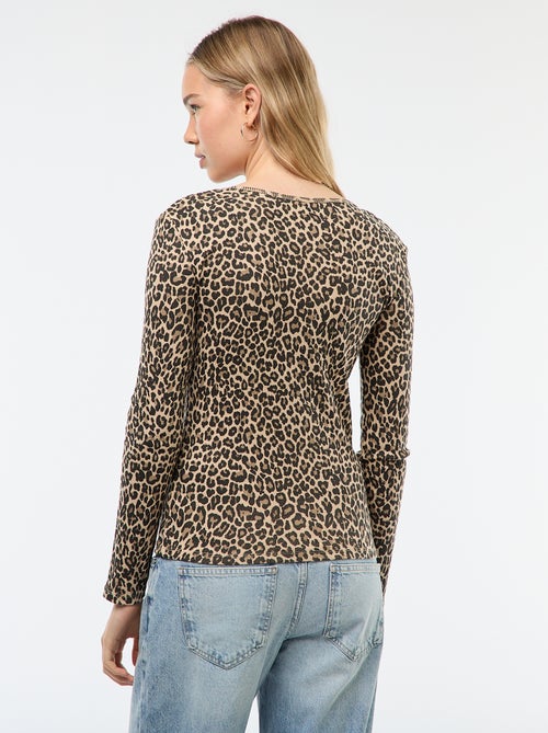 T-shirt canelado de mangas compridas - Kiabi