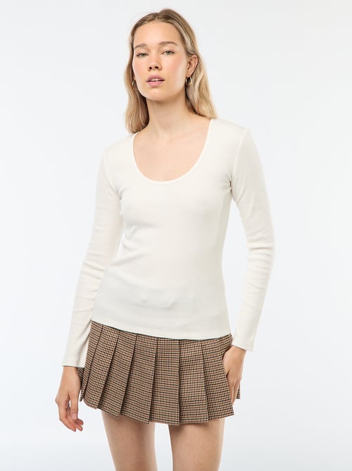 T-shirt canelado de mangas compridas - Kiabi