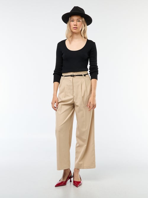 T-shirt canelado de mangas compridas - Kiabi