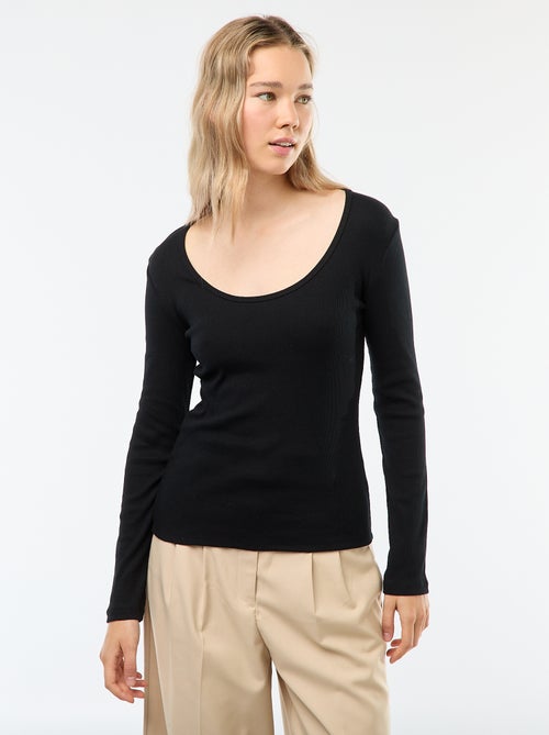 T-shirt canelado de mangas compridas - Kiabi