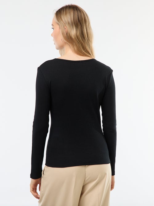 T-shirt canelado de mangas compridas - Kiabi