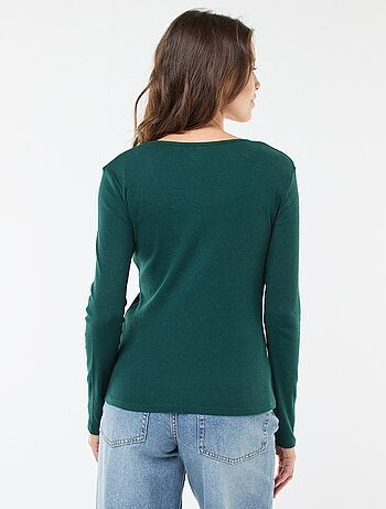 T-shirt canelado de mangas compridas