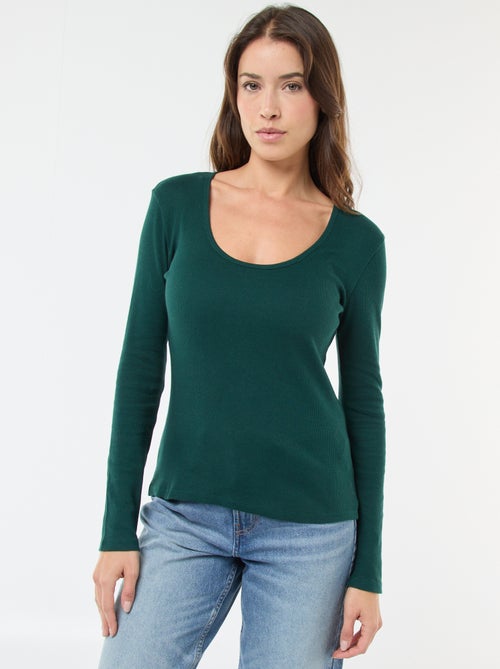 T-shirt canelado de mangas compridas - Kiabi