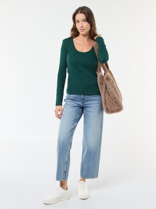 T-shirt canelado de mangas compridas - Kiabi