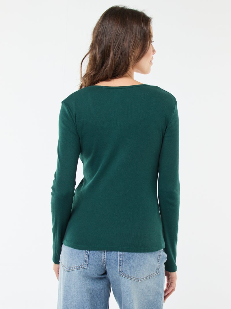 T-shirt canelado de mangas compridas Verde - Kiabi