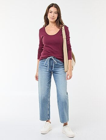 T-shirt canelado de mangas compridas