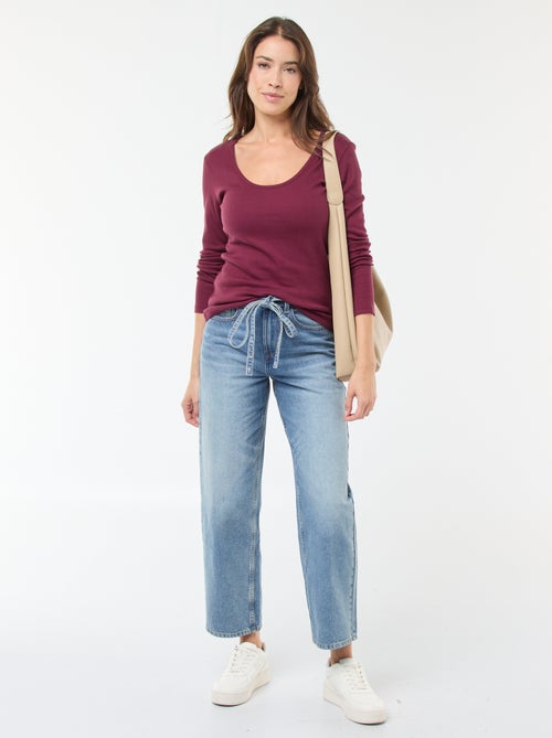 T-shirt canelado de mangas compridas - Kiabi