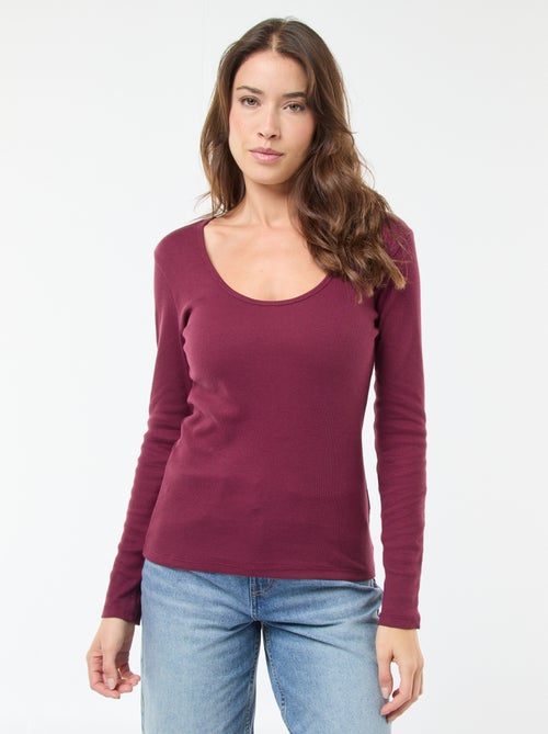 T-shirt canelado de mangas compridas - Kiabi