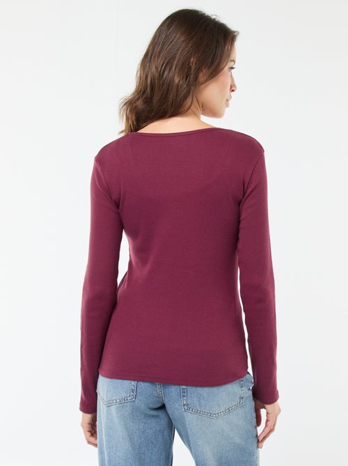 T-shirt canelado de mangas compridas - Kiabi