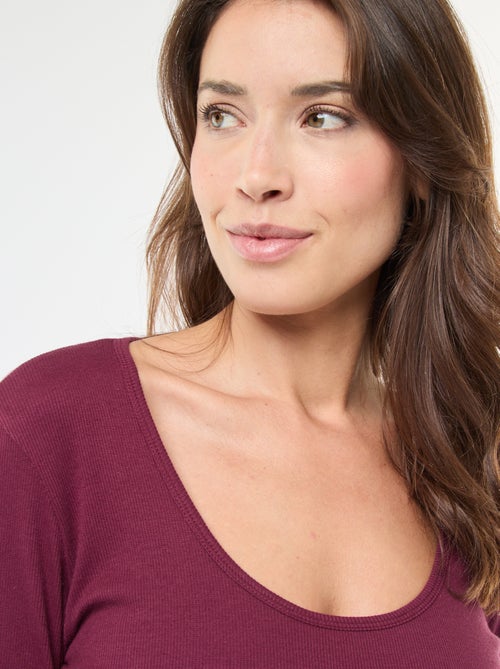 T-shirt canelado de mangas compridas - Kiabi