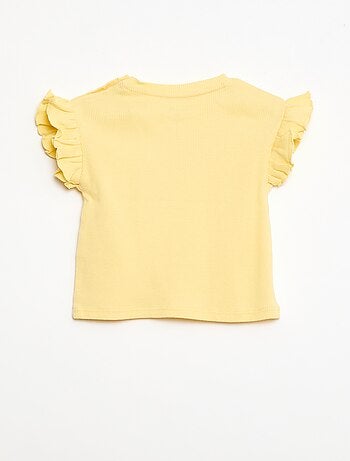 T-shirt canelado de mangas curtas com folhos