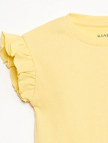 T-shirt canelado de mangas curtas com folhos