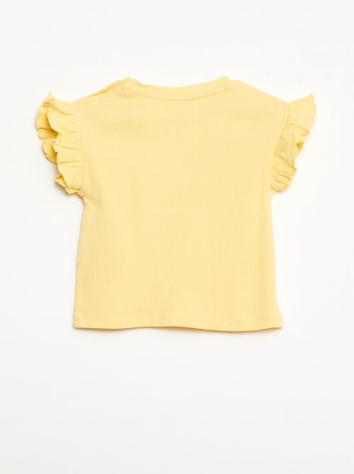 T-shirt canelado de mangas curtas com folhos - Kiabi