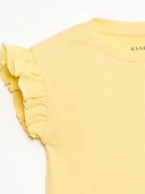 T-shirt canelado de mangas curtas com folhos - Kiabi