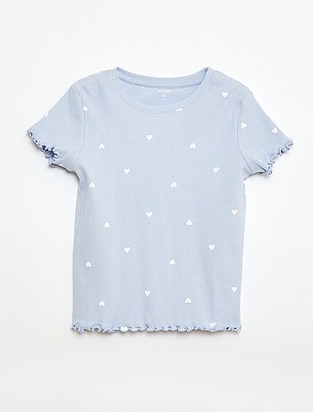 T-shirt canelado de mangas curtas com folhos