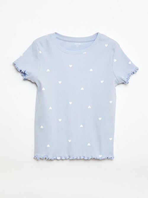 T-shirt canelado de mangas curtas com folhos - Kiabi