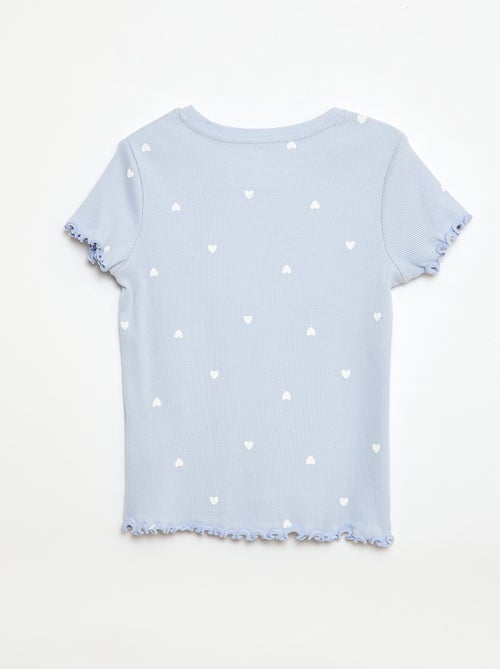 T-shirt canelado de mangas curtas com folhos - Kiabi
