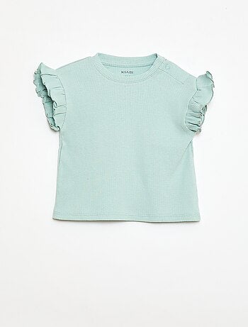 T-shirt canelado de mangas curtas com folhos