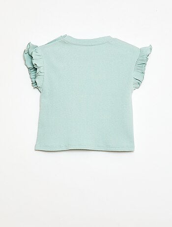 T-shirt canelado de mangas curtas com folhos