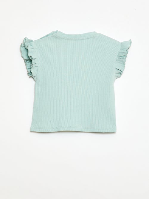 T-shirt canelado de mangas curtas com folhos - Kiabi