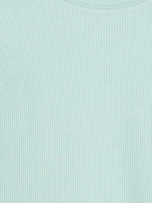 T-shirt canelado de mangas curtas com folhos - Kiabi