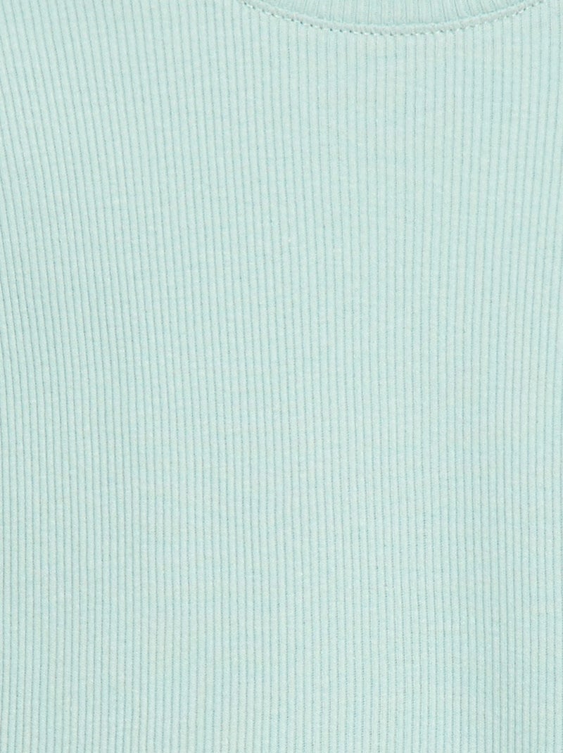 T-shirt canelado de mangas curtas com folhos Azul - Kiabi