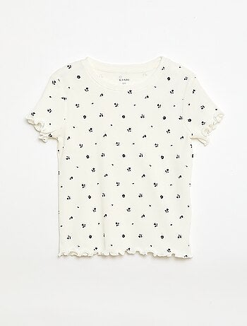 T-shirt canelado de mangas curtas com folhos