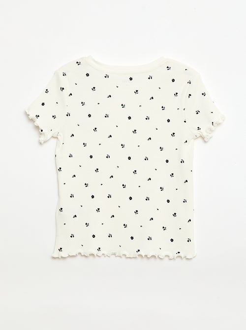 T-shirt canelado de mangas curtas com folhos - Kiabi