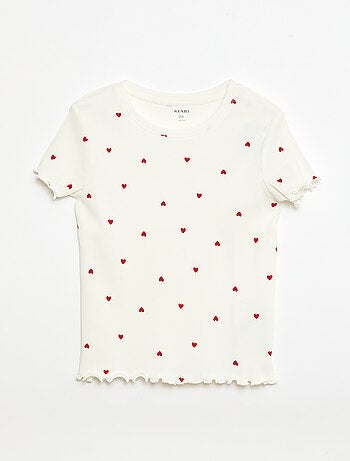 T-shirt canelado de mangas curtas com folhos