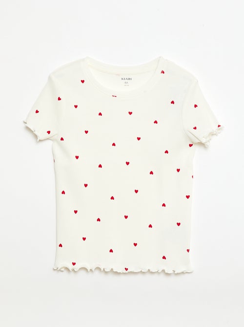 T-shirt canelado de mangas curtas com folhos - Kiabi
