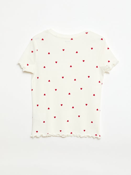 T-shirt canelado de mangas curtas com folhos - Kiabi