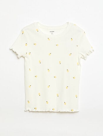 T-shirt canelado de mangas curtas com folhos