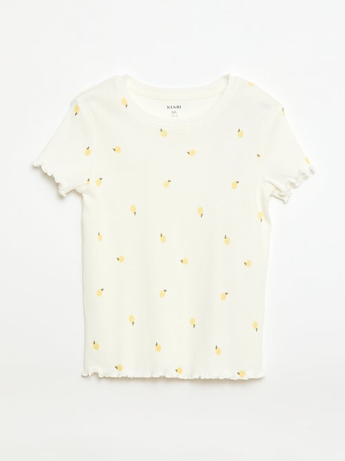 T-shirt canelado de mangas curtas com folhos - Kiabi