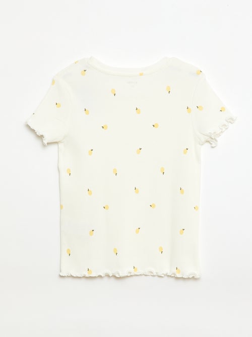 T-shirt canelado de mangas curtas com folhos - Kiabi